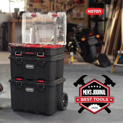 Keter Stack N Rolling Tool Box Modular Storage System 3 Piece - color: Black/Red, size: 3PC System