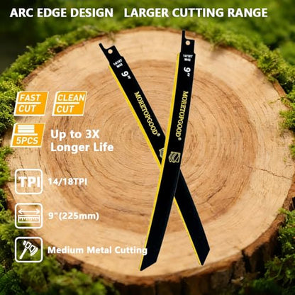 9 Inch 14/18 TPI Bi-Metal Reciprocating Saw Blades with Arc Edge, Japanese Teeth Saw Blades for Medium Metal Cutting,Cobalt Bi-Metal Saw Blades for Pipe,Carbide Alloy Steel,3 Pack - size: 9Inch