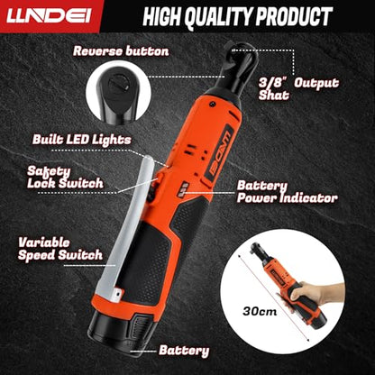 LLNDEI 3/8" 58Pcs Cordless Electric Ratchet Wrench Set with Socket Set