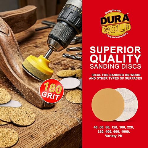 Dura-Gold Premium - 180 Grit 1" Gold Hook & Loop Sanding Discs, Box of 100 - style: 180 Grit