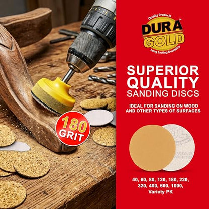 Dura-Gold Premium - 180 Grit 1" Gold Hook & Loop Sanding Discs, Box of 100 - style: 180 Grit