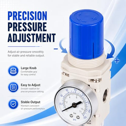 BLCH 1/4" NPT Air Compressor Regulator - Air Pressure Regulator, Air Dryer AW2000-02 Manual Drain Poly Bowl Gauge 0-160 PSI 5μm Brass - size: AW2000-02