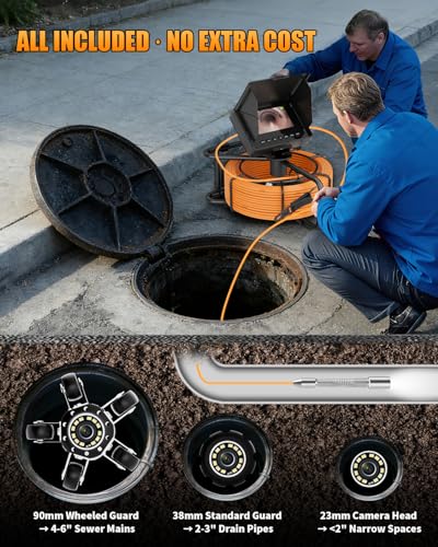 Sewer Camera 100ft w/ 23mm 1080P Probe, 8500mAh, 32GB Audio & Video Record