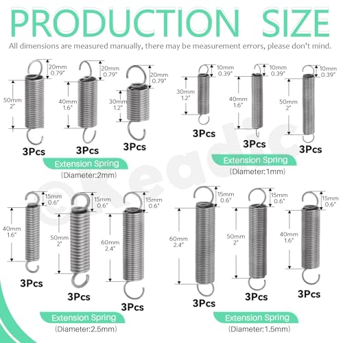 Keadic 36Pcs 12 Sizes Heavy Duty Large Extension Spring Assortment Set, Zinc Plated Wire-Metal Mechanical Springs with Hook Ends for Home Repairs