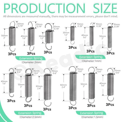 Keadic 36Pcs 12 Sizes Heavy Duty Large Extension Spring Assortment Set, Zinc Plated Wire-Metal Mechanical Springs with Hook Ends for Home Repairs