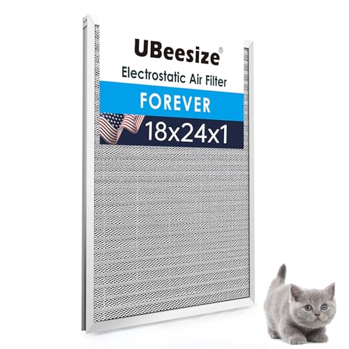 UBeesize 18x24x1 Reusable Electrostatic Air Filter HVAC AC Furnace Filter,MERV 8, Washable, Lasts a Lifetime,Permanent Air Filter,Breathe Fresher,Home And Office(Actual Size:17.44x23.46x0.82 Inch) - size: 24" x 18" x 1"
