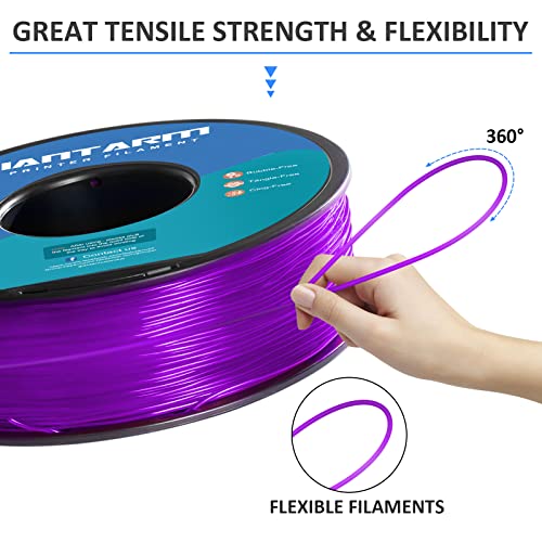GIANTARM 95A TPU 3D Printer Filament 1.75mm, 1kg, Clear Purple, +/- 0.03mm - color: Tpu-purple