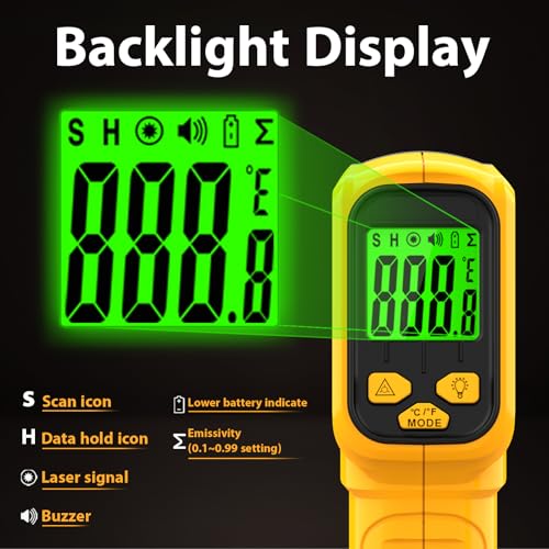 FKM Infrared Thermometer Gun Non-Contact Laser Temperature Gun -58°F~986°F - color: Yellow