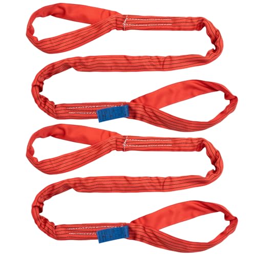 2 Pcs 8.2 Foot Eye and Eye Polyester Round Lift Sling, Choker 11000 Lb, Vertical 5500 Lb, Heavy Duty Straps, Double Loop Diameter 11 in, Red