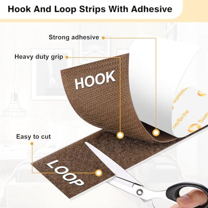SummerBrite Hook and Loop Strips with Adhesive, Brown, 2 x 5 in, 16 Pairs - color: Brown, size: 2x5IN 16 Pairs
