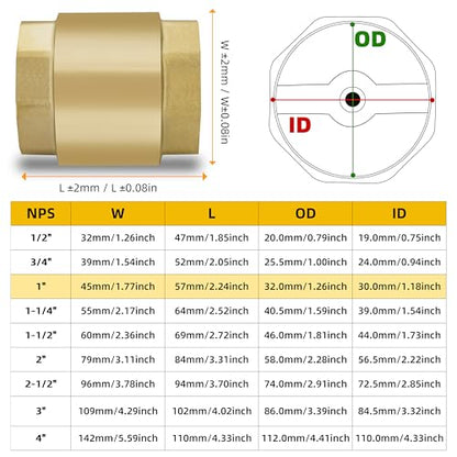 1" NPT Vertical Spring Check Valve, Brass, Heavy-Duty, Female Thread, DN25 - size: 1"-NPT