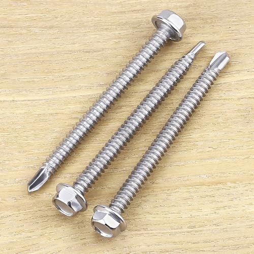 #12 x 3 (25 pcs) Hex Washer Head Self Drilling Screws, 410 Stainless Steel Metal Sheet Tek Screws, Self Tapping Point, No Pre-drilled Hole Needs - size: #12 x 3"