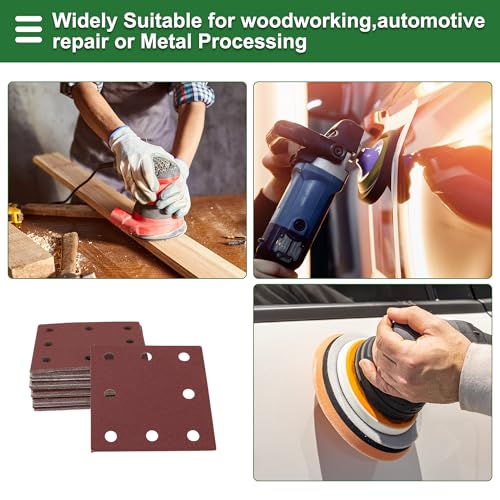 50 Pcs Rectangle Sandpaper 8 Hole 180 Grit Hook and Loop Sanding Sheets Universal for Automotive Refinishing Woodworking 115x110mm Aluminum Oxide Red - size: 180 Grit