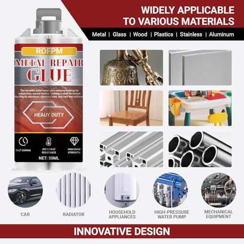 Metal Glue Heavy Duty Weld, 1.69 floz Epoxy Glue Waterproof, Metal Repair Adhesive for Stainless Steel, Iron, Aluminum, Wood, DIY Crafts, Instant Bonding