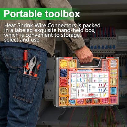 Twidec/1530PCS Heat Shrink Wire Connectors Kit,Waterproof Spade Connector - color: 1530PCS