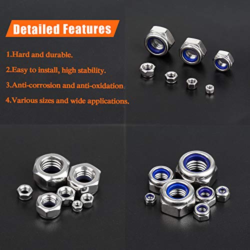HELIFOUNER 100 Pieces M3 x 0.5mm Nylon Insert Hex Lock Nuts, 304 Stainless Steel (18-8) Locknuts, Coarse Thread - size: ‎M3 x 0.5mm (100 PCS)
