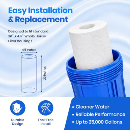5 Micron Sediment Filter 20x4.5 Whole House Polypropylene NSF 6 Pack - size: 6 Count
