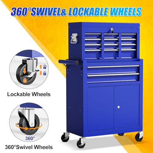 10-Drawer Rolling Tool Chest with wheels, Lockable 2-in-1 Tool Box
