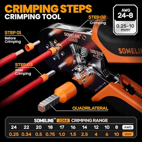 SOMELINE Ferrule Crimping Tool Kit, AWG 24-8 with 23 Sizes Wire Ferrules