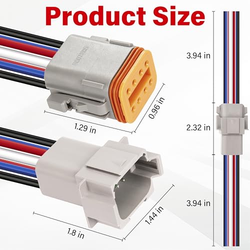 Deutsch DT 8 Pin Grey Male Female Wiring Harness Connector 2 Kits, 16 AWG - color: 2 Sets-Grey, size: 8Pin