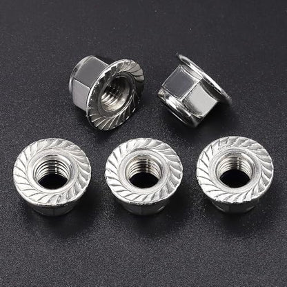 M3-0.5 (50 Pack) Hex Flange Locknuts, Serrated Flange Washer, Stainless Steel 304 (18/8) - size: M3-0.5