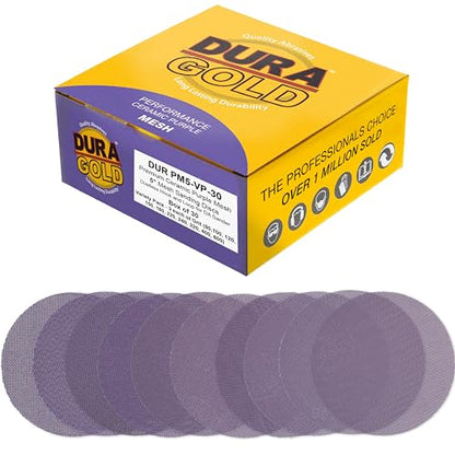 Dura-Gold Premium 5" Purple Ceramic Mesh Sanding Discs, 30 Disc Variety Pack, Grits 80, 100, 120, 150, 180, 220, 240, 320, 400, 600 - Dustless Hook & Loop Backing Sandpaper, DA & Random Orbital Sander - style: Variety Pack
