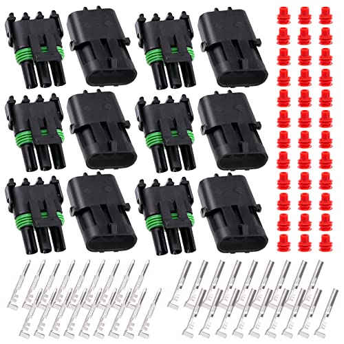 Glarks 84Pcs 6 Kit 3 Pin Way Waterproof Automotive Electrical Wire Connectors Terminals Plugs Kit, 3 Male & Female Pin Terminal Automotive Harness Plug Car Spark Plug Connector Set for Car Truck Boat - size: 3 pin