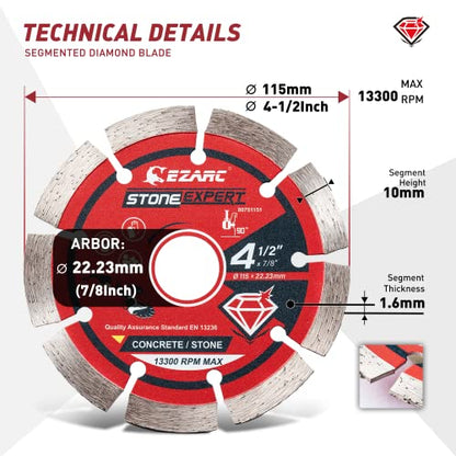 EZARC 4-1/2 Inch Segmented Diamond Blade, 7/8"-20mm-5/8 Arbor, 2-Pack - size: 4.5 Inch