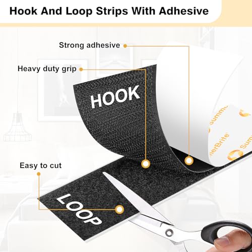 SummerBrite Hook and Loop Strips with Adhesive, Black, 2 x 5 in, 10 Pairs - color: Black, size: 2x5IN 10 Pairs