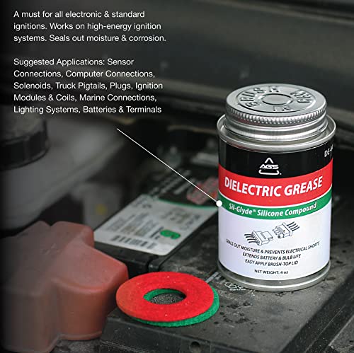 AGS Dielectric Grease for Electrical Connectors – 4oz Silicone Grease for Spark Plugs, Battery Terminals, Wiring & Connectors, Made in USA Since 1931, Brush-Top Can for Precise, Mess-Free Application - size: 4oz