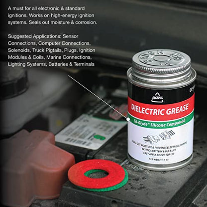 AGS Dielectric Grease for Electrical Connectors – 4oz Silicone Grease for Spark Plugs, Battery Terminals, Wiring & Connectors, Made in USA Since 1931, Brush-Top Can for Precise, Mess-Free Application - size: 4oz