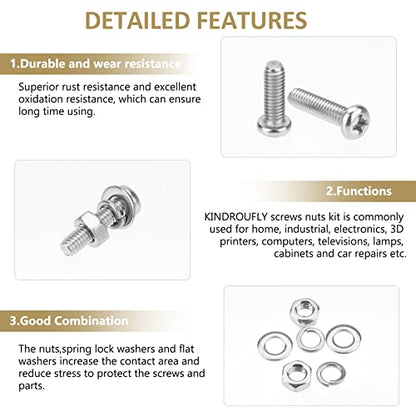 372 Pieces M4 x 6/8 /12/16 /20/25 /30mm Phillips Pan Head Machine Screws Nuts Washers Assortment Kit, 304 Stainless Steel, Fully Machine Thread - size: M4, style: Phillips Pan Head