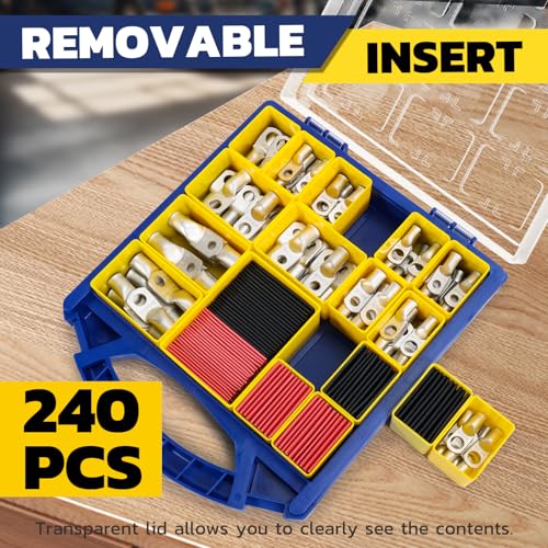 haisstronica 240PCS Tinned Cable Lug & Heat Shrink Kit AWG 8/6/4/2/0/00 - color: Tinned Copper, size: 240 PCS