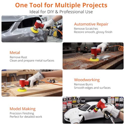 Proster Random Orbital Air Sander 1/2/3Inch Mini Pneumatic Sander Kit
