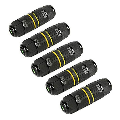Junction Box Outdoor 2 Way Waterproof IP68 Electrical Cable Connector,M16 Wire Range(3.5-10mm),Suitable for Repair and Extend Power Cables,UL(5 Pack) - size: M16-2Pin