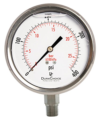 4" SS Oil Filled Pressure Gauge, 3/8" NPT Lower Mount, 400 PSI - size: [0-400 PSI]