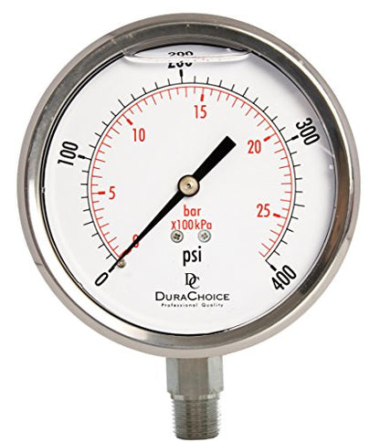 4" SS Oil Filled Pressure Gauge, 3/8" NPT Lower Mount, 400 PSI - size: [0-400 PSI]