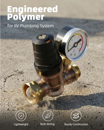 FOCSPROD RV Water Pressure Regulator, Rotatable Scale Adjustable Camper Water Pressure Reducer with Gauge, Inlet Screen Filter for Camper Travel Trailer