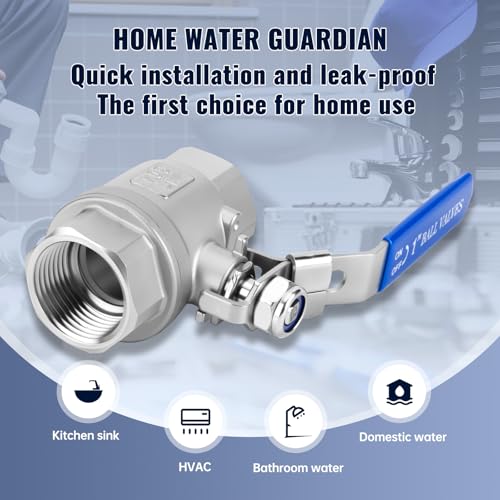 2 Pack 1 inch Ball Valves NPT Female 304 Stainless Steel Full Port Locking Ball Valve Handle, Heavy Duty Shut Off Valve for Home and Industrial (1 Inch) - size: 1 Inch