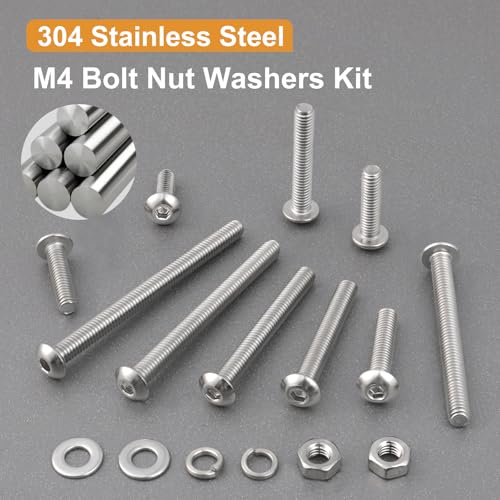 VGBUY 300pcs M4 Screws Assortment, M4 Screws Bolts for 3D Printer DIY, Hex Button Head Cap Screw Bolts Nuts Washer Kit, 304 Stainless Steel, 25/30/35/40/45/50mm - size: M4x25/30/35/40/45/50mm, style: Button Head