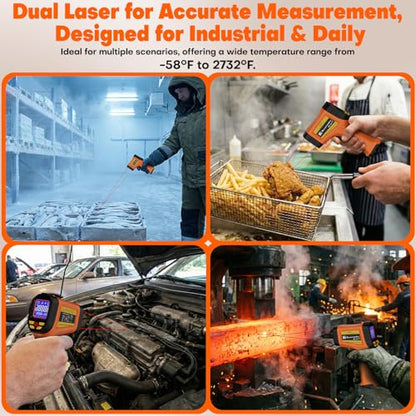 Infrared Thermometer Temperature Gun 2732°F 50:1 Dual - color: -58°F to 2732°F ，Dual-Laser