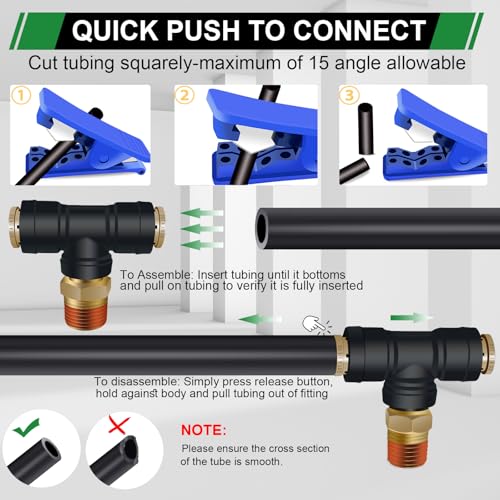 3/8" DOT Air Hose Fittings Tee 3 PCS,Quick Push To Connect Fittings - color: 3/8" * 3/8" * 3/8"NPT 3PCS