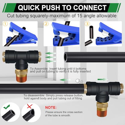 3/8" DOT Air Hose Fittings Tee 3 PCS,Quick Push To Connect Fittings - color: 3/8" * 3/8" * 3/8"NPT 3PCS