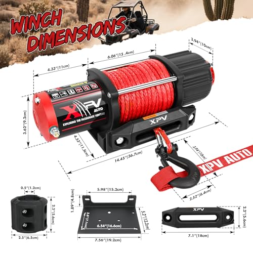 XPV AUTO 5500 lb. Winch Electric Winch Synthetic Rope 12V for ATV UTV Wireless Remote Towing Winches Waterproof for Off Road Trailer Boat - color: Black, size: 5500lb. synthetic rope winch