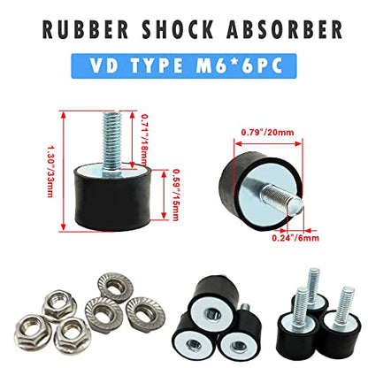 M6 Rubber Isolator Mounts Shock Absorber with LockNuts - size: VD-M6x18-20x15
