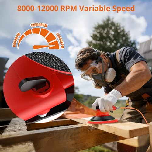 Proster 6" Air Orbital Sander Lightweight 12000 RPM Variable Speed 20pc Kit - size: 6 inch