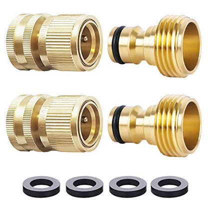 HQMPC Garden Hose Quick Connect Solid Brass Quick Connector Garden Hose Fitting Water Hose Connectors Garden Hose Disconnect 3/4 inch GHT (2Sets) (2Female+2Male) - size: 2 Sets