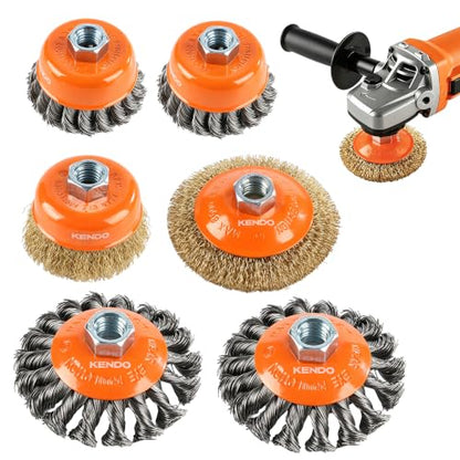 KENDO 6Pcs Wire Brush for 4-1/2" Angle Grinder,Twist Knotted Wire Wheel - color: Orange