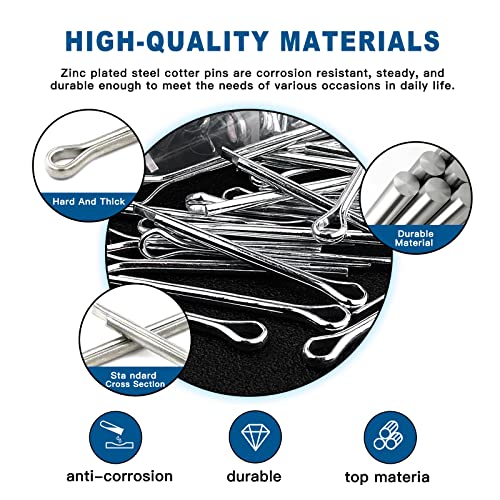 Boatsea 144 Pcs Large Cotter Pin Assortment, Zinc Plated Steel Split Pin Fastener Clip Straight Hairpin for Automotive Mechanics Small Engine Repair