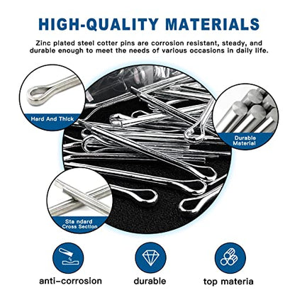 Boatsea 144 Pcs Large Cotter Pin Assortment, Zinc Plated Steel Split Pin Fastener Clip Straight Hairpin for Automotive Mechanics Small Engine Repair